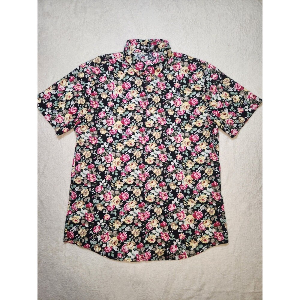 Allegra K Men's Floral Short Sleeve Cotton Button-Up Shirt Size 42